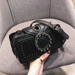 Women's PU Leather Shoulder Bag Studded Diamond Mini Crossbody