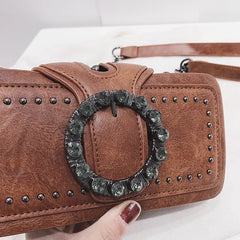 Women's PU Leather Shoulder Bag Studded Diamond Mini Crossbody
