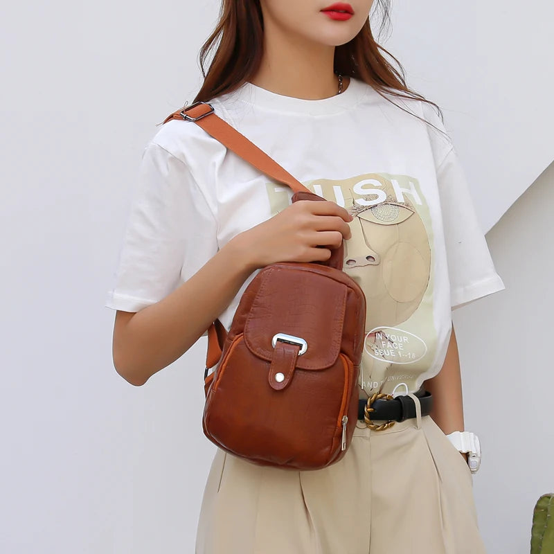 Women's PU Messenger Bags Large Capacity Soft Leather Sling Chest Bag
