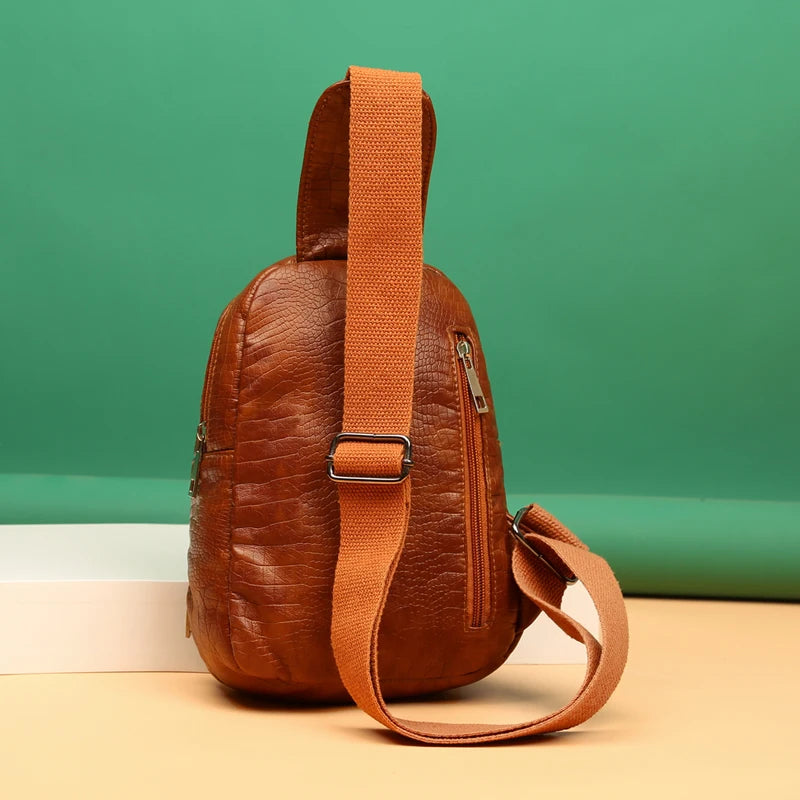 Women's PU Messenger Bags Large Capacity Soft Leather Sling Chest Bag