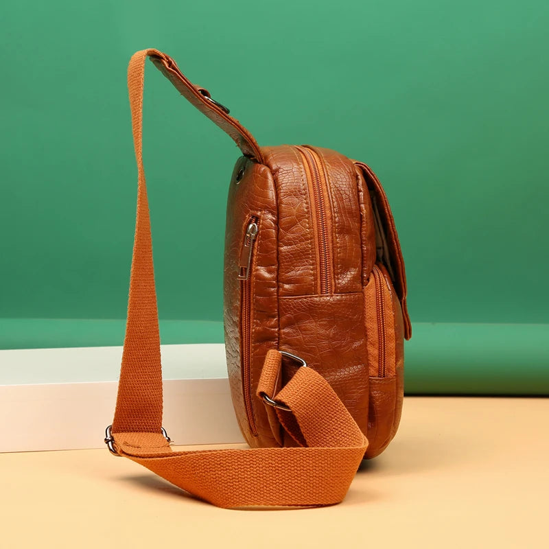 Women's PU Messenger Bags Large Capacity Soft Leather Sling Chest Bag