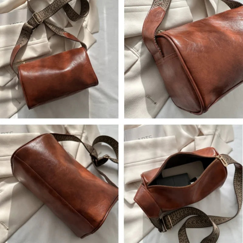 Women's Retro Small PU Crossbody Bag Wide Strap