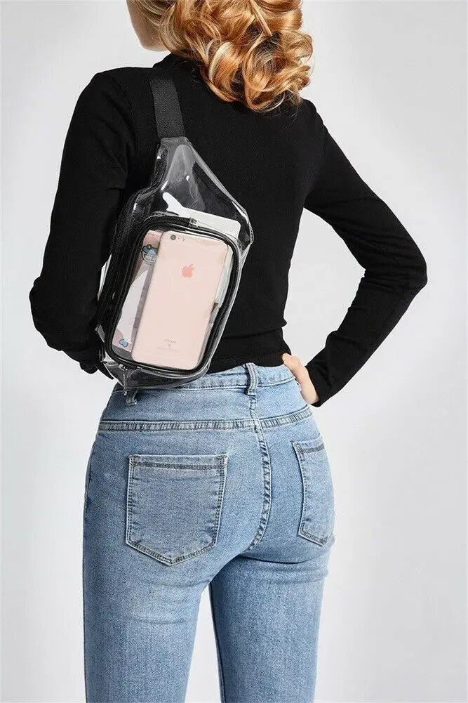 Women's PVC Clear Waist Bag Large Capacity Wear-Resistant Jelly Messenger Bag