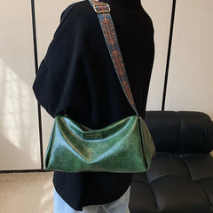 Women's Leather Shoulder Bag Wide Strap Tote Crossbody Bag