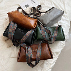 Women's Leather Shoulder Bag Wide Strap Tote Crossbody Bag