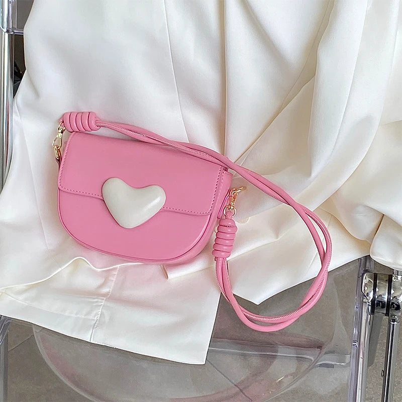 Pink Love Saddle Shoulder Bag Sweet Girls Underarm Bags Clutch Handbag