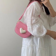 Pink Love Saddle Shoulder Bag Sweet Girls Underarm Bags Clutch Handbag