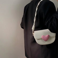 Pink Love Saddle Shoulder Bag Sweet Girls Underarm Bags Clutch Handbag
