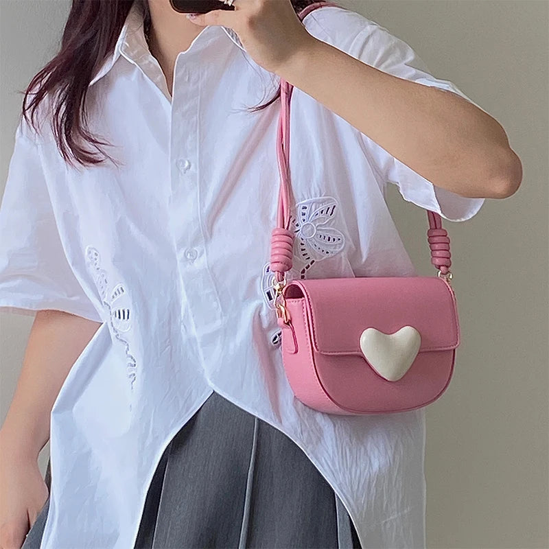Pink Love Saddle Shoulder Bag Sweet Girls Underarm Bags Clutch Handbag
