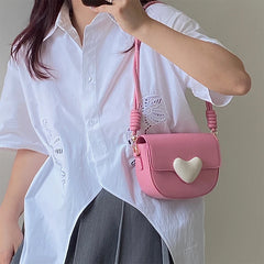 Pink Love Saddle Shoulder Bag Sweet Girls Underarm Bags Clutch Handbag