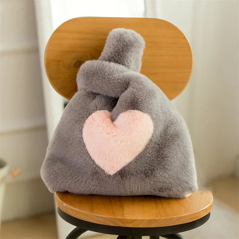 Women's Plush Fur Tote Bag Winter Shoulder Street Travel Bag