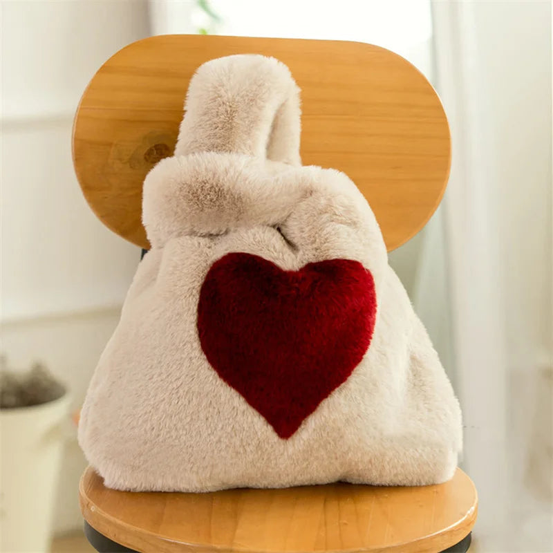 Women's Plush Fur Tote Bag Winter Shoulder Street Travel Bag