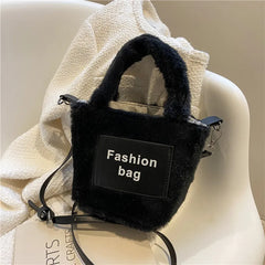 Women's Plush Bucket Shoulder Bag Crossbody Portable Letter Bag