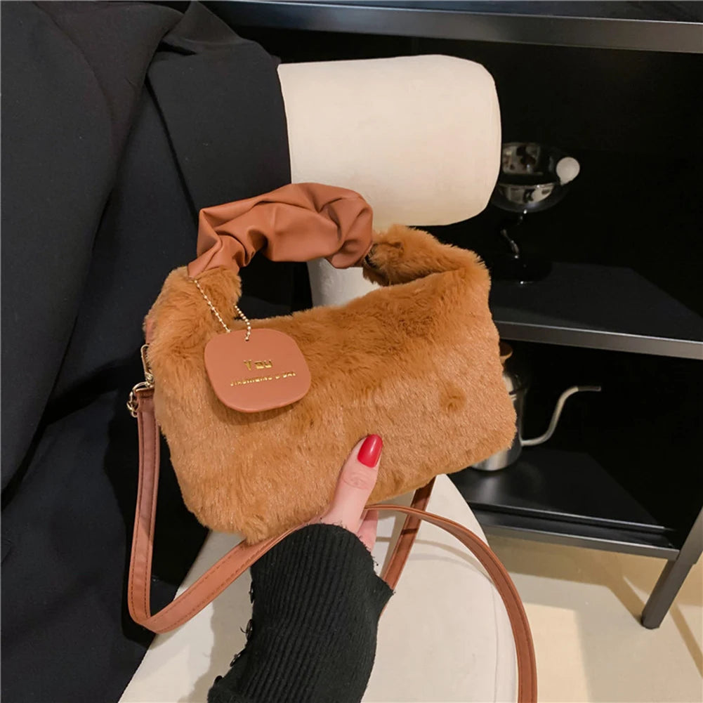 Women's Plush Handbags PU Strap Cloud Bags Handbag Winter Ladies Messenger Bag