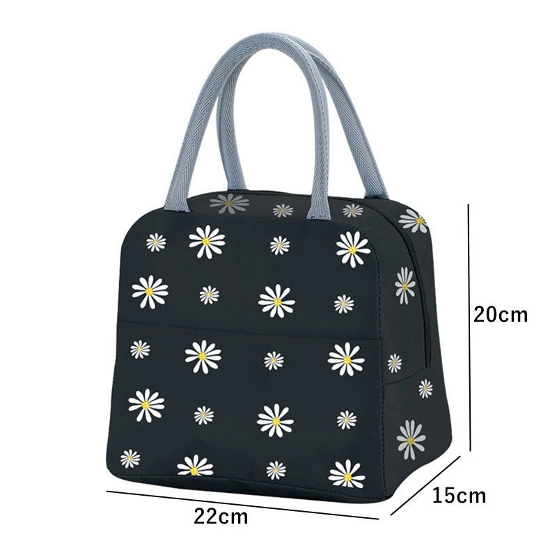 Women's Portable Daisy Thermal Lunch Bag Large Capacity Insulated Cooler