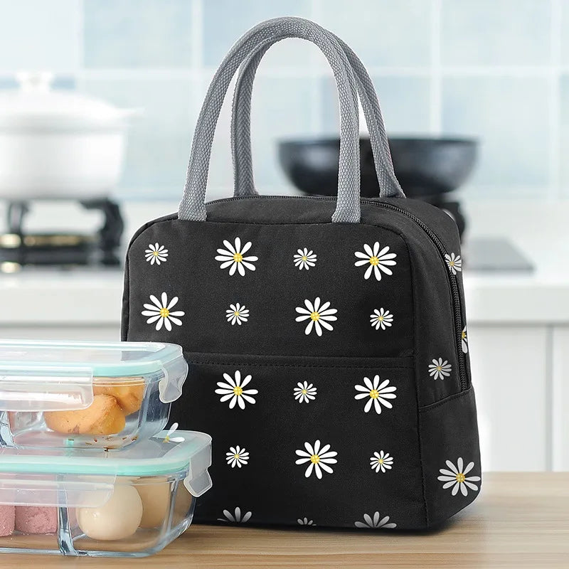 Women's Portable Daisy Thermal Lunch Bag Large Capacity Insulated Cooler