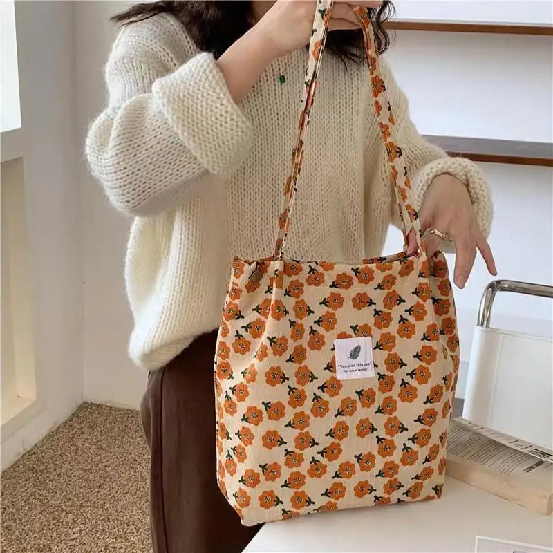 Printed Handbag Large Capacity Corduroy Canvas Bag Plush Shoulder Bag