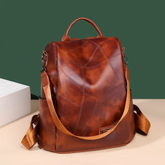 Women's PU Leather Backpack Shoulder Bags Retro Female School Bag for Teenager