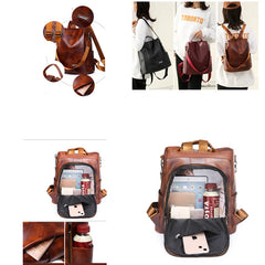 Women's PU Leather Backpack Shoulder Bags Retro Female School Bag for Teenager