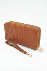 Women's Quilted Stitch Double Zipper Wallet