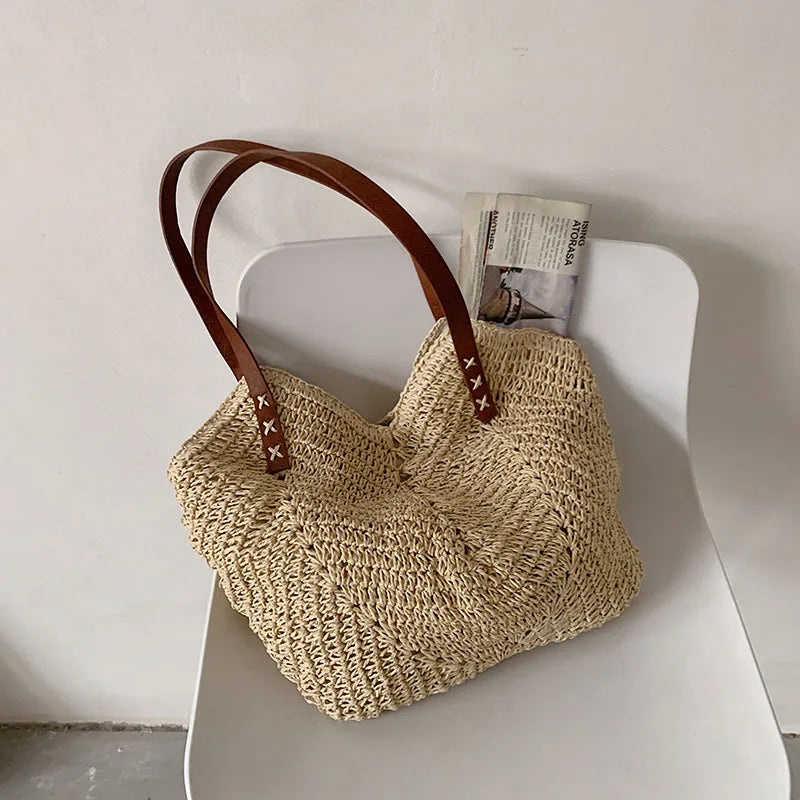 Women's Rattan Straw Shoulder Bag Large Capacity Beach Bag