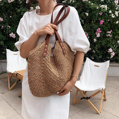Women's Rattan Straw Shoulder Bag Large Capacity Beach Bag