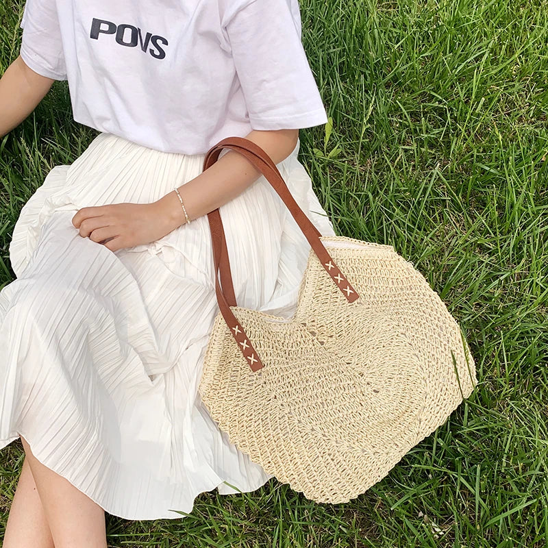 Women's Rattan Straw Shoulder Bag Large Capacity Beach Bag