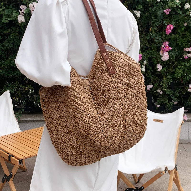 Women's Rattan Straw Shoulder Bag Large Capacity Beach Bag