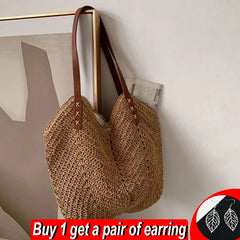 Women's Rattan Straw Shoulder Bag Large Capacity Beach Bag