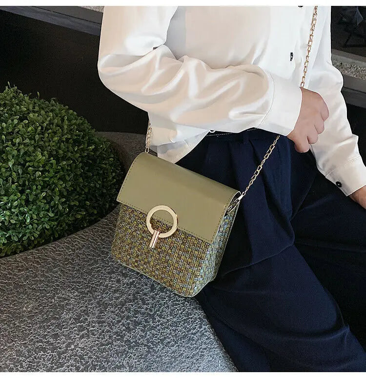 Women's Rattan Woven Straw Bag Shoulder Crossbody Vintage Ladies Beach Handbag