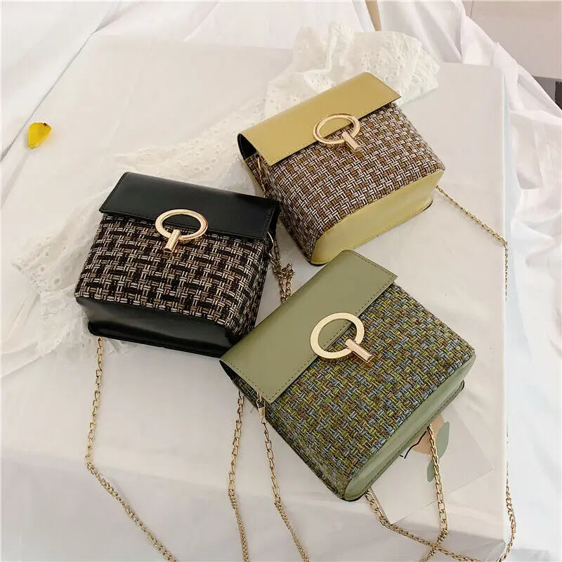 Women's Rattan Woven Straw Bag Shoulder Crossbody Vintage Summer Beach Handbag