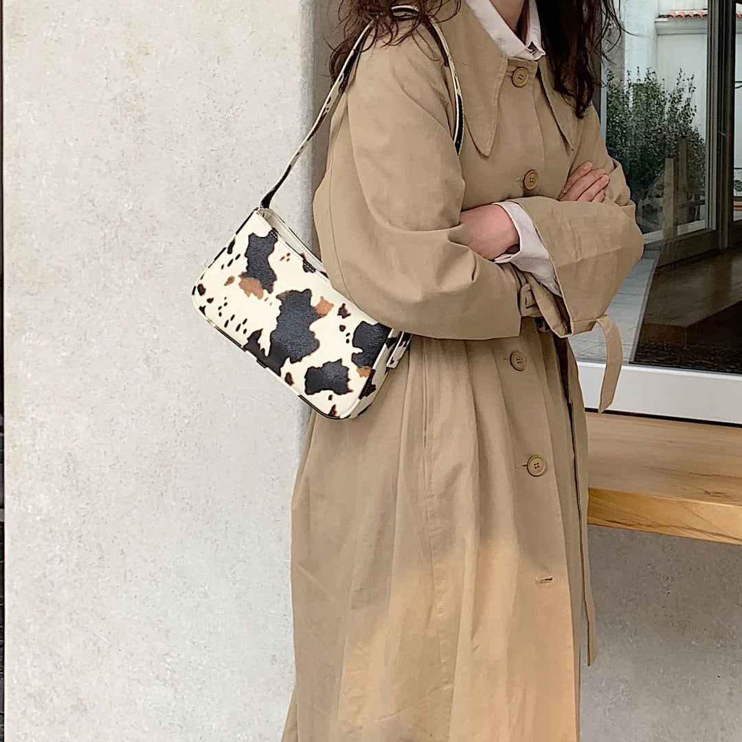 Women's Retro PU Leather Handbag, Cow Leather Underarm Bag