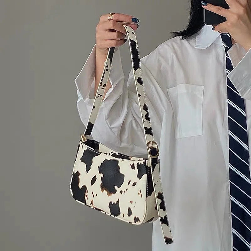 Women's Retro PU Leather Handbag, Cow Leather Underarm Bag