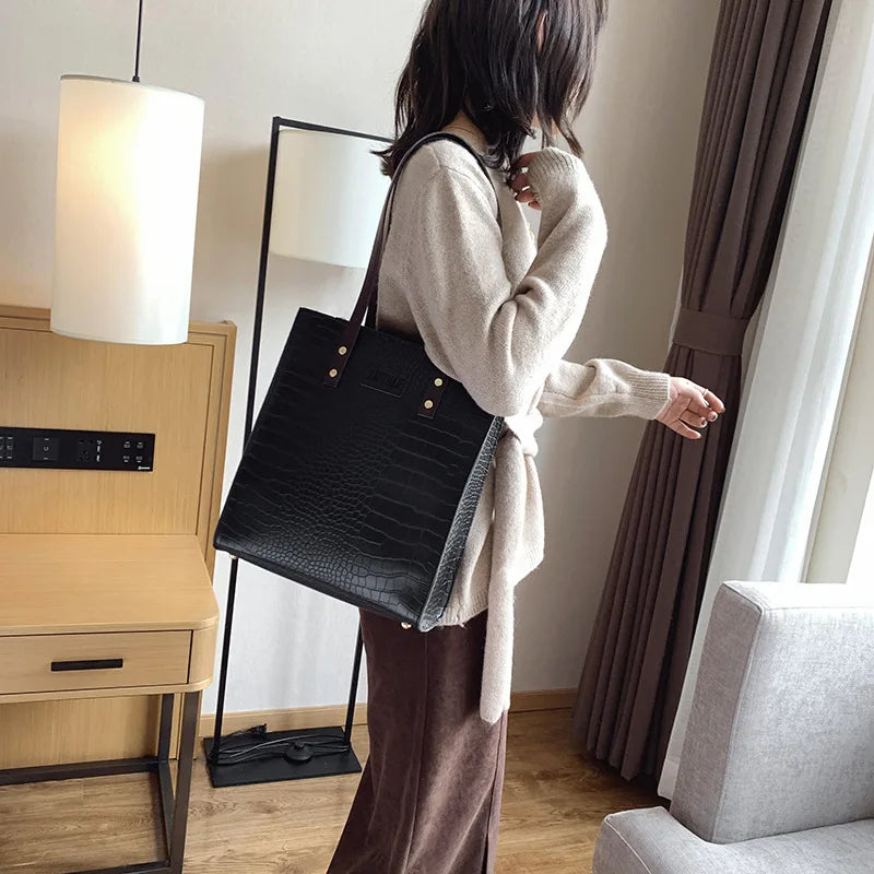 Women's Crocodile Pattern PU Leather Handbag