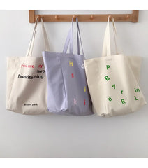 Women's Reusable Shopper Bag Letter Print Large Capacity Cotton Canvas Tote