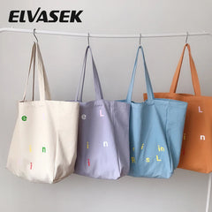Women's Reusable Shopper Bag Letter Print Large Capacity Cotton Canvas Tote