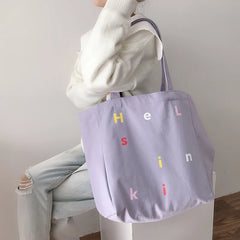 Women's Reusable Shopper Bag Letter Print Large Capacity Cotton Canvas Tote