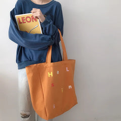 Women's Reusable Shopper Bag Letter Print Large Capacity Cotton Canvas Tote