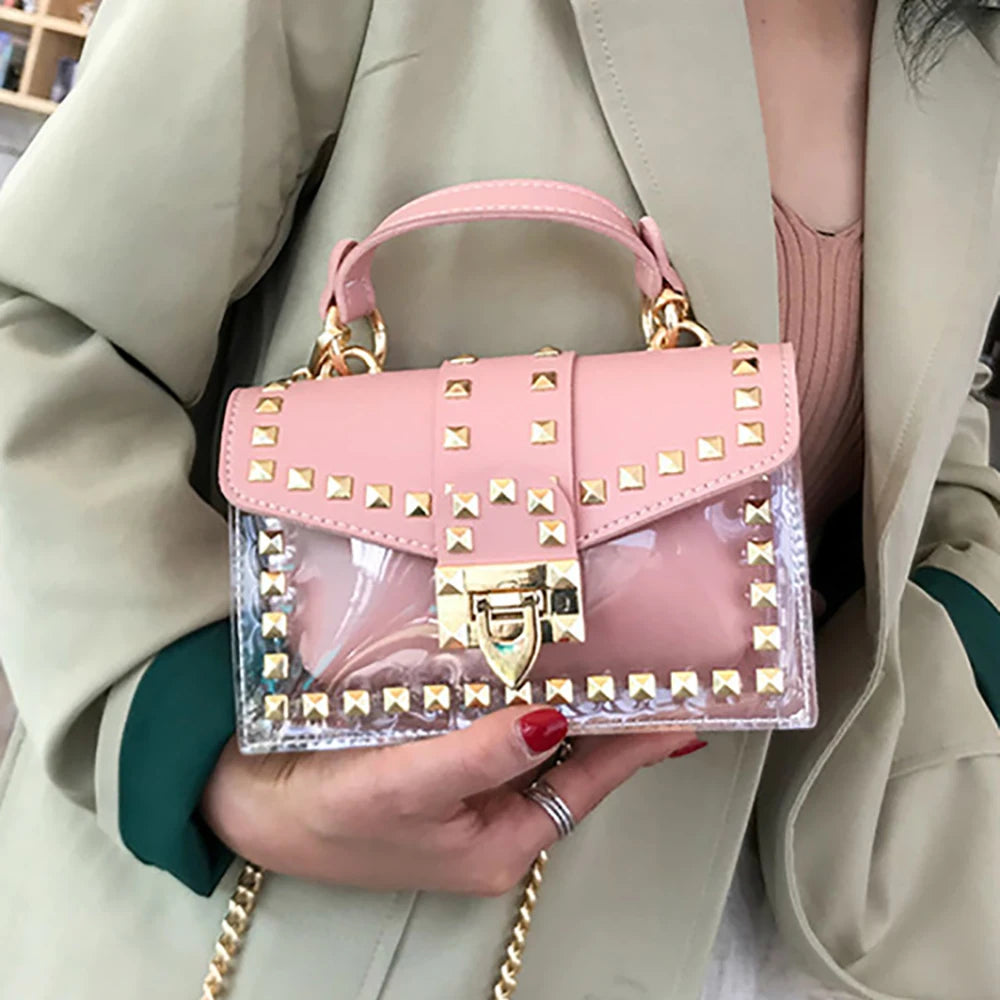 Women's Rivet Crossbody Bags Jelly Shoulder Bag Chain Handbags