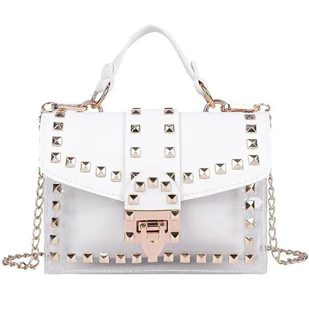 Women's Rivet Crossbody Bags Jelly Shoulder Bag Chain Handbags