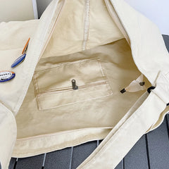 Canvas School Messenger Bag Large Capacity Solid Casual Shoulder Handbag