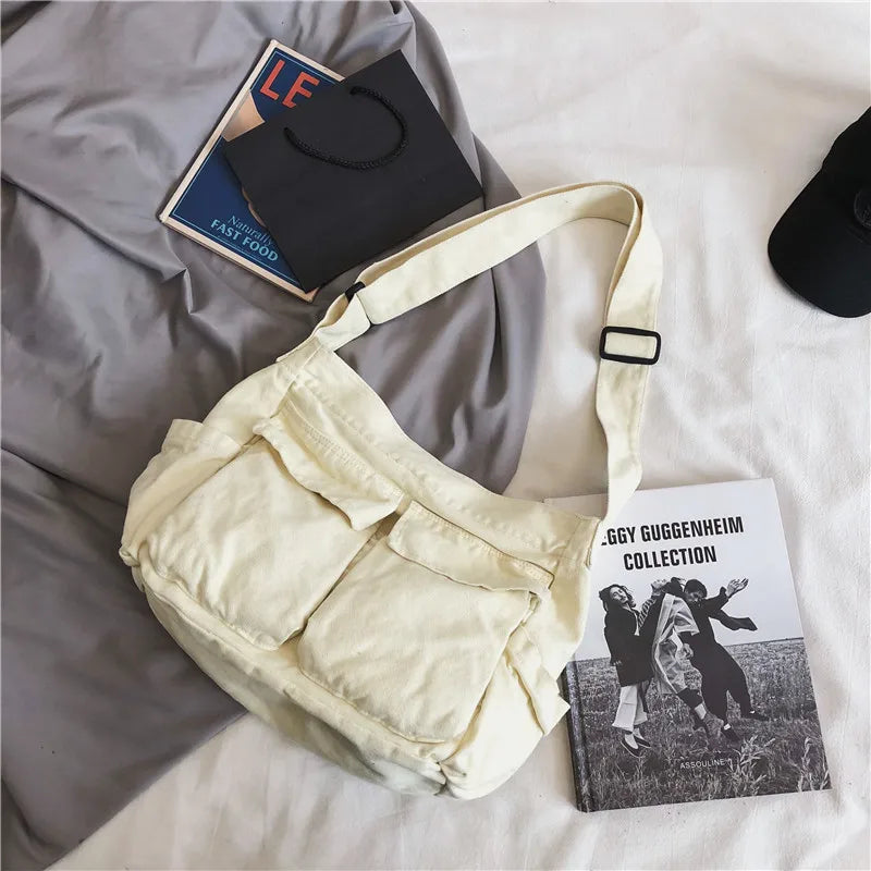 Canvas Messenger Bag Women Shoulder Handbag Casual Large Capacity