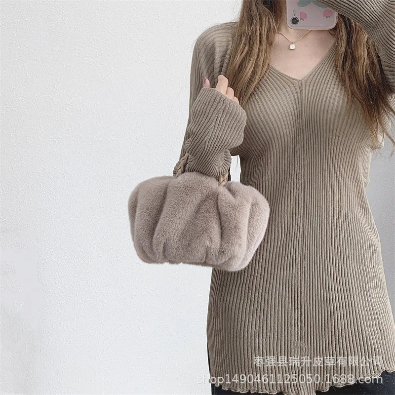 Fluffy Plush Tote Bag for Women