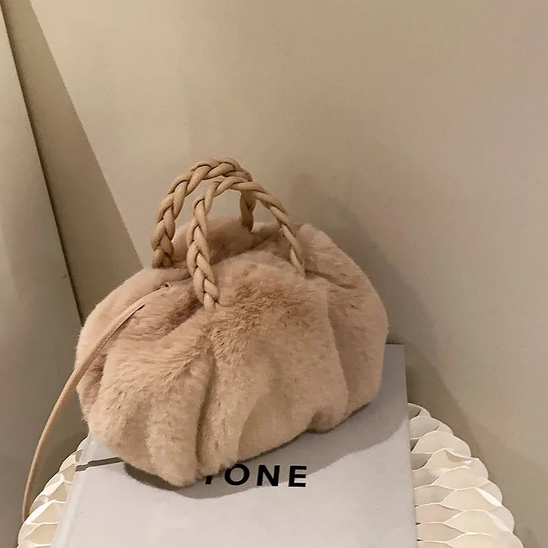 Plush Tote Shoulder Bag for Women - Fluffy Fur Handbag