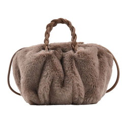 Plush Tote Shoulder Bag for Women - Fluffy Fur Handbag