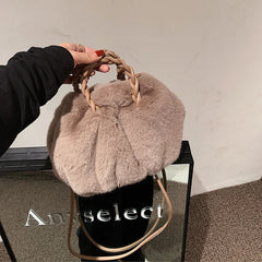 Plush Tote Shoulder Bag for Women - Fluffy Fur Handbag