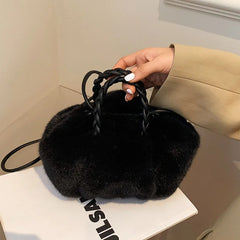 Plush Tote Shoulder Bag for Women - Fluffy Fur Handbag