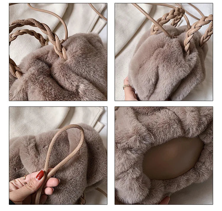 Plush Tote Shoulder Bag for Women - Fluffy Fur Handbag
