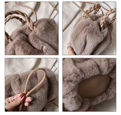 Plush Tote Shoulder Bag for Women - Fluffy Fur Handbag