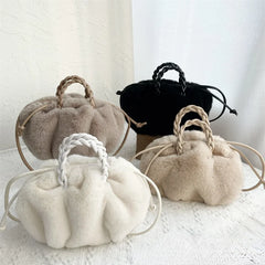 Plush Tote Shoulder Bag for Women Fluffy Handbag Fur Ladies Hand Shopper Bag